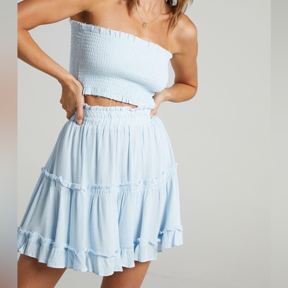 Showpo Blue Smocked Tiered Midi Skirt Resort Wear